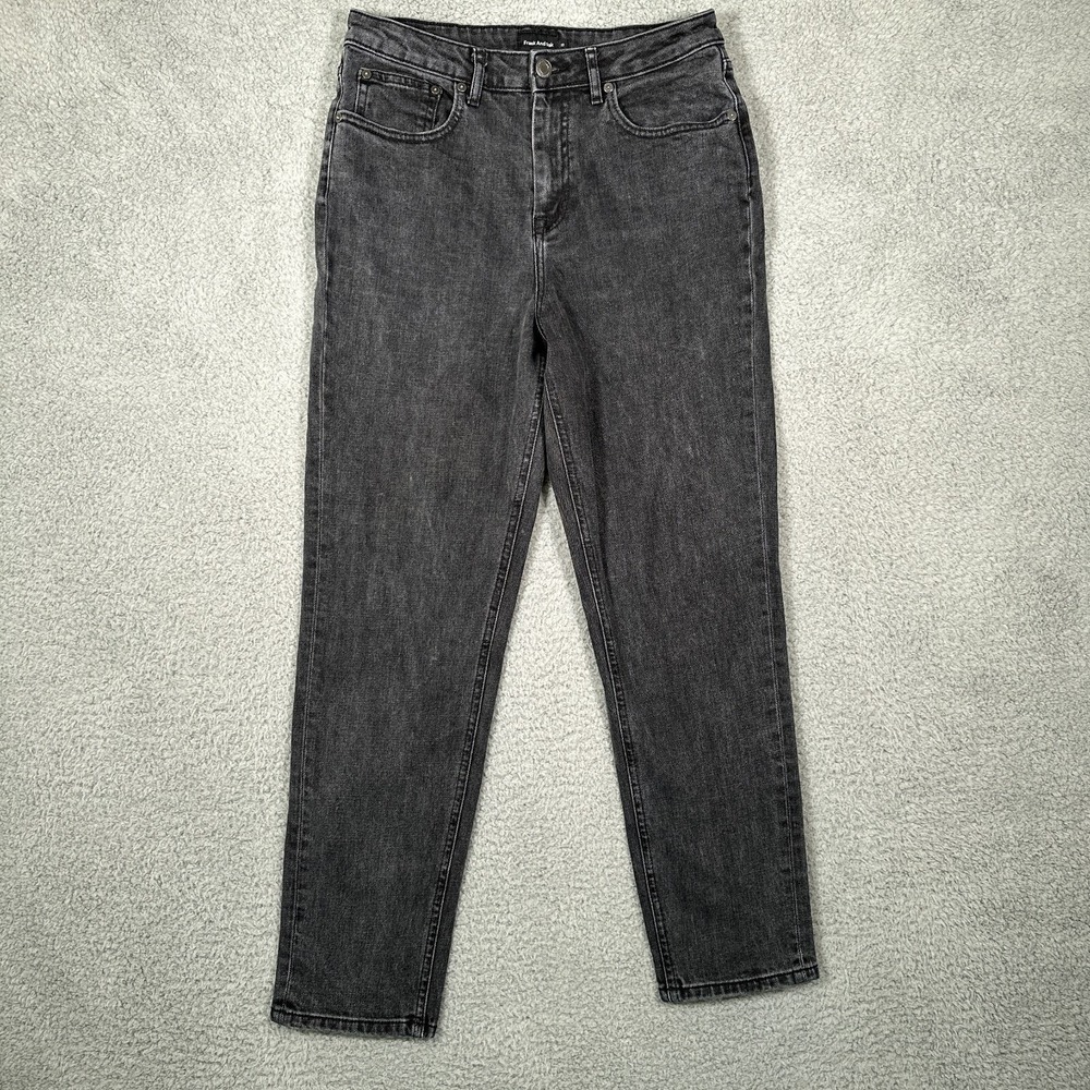 Frank and Oak Jeans Womens 29 Black Stevie Tapered Straight High Rise Stretch